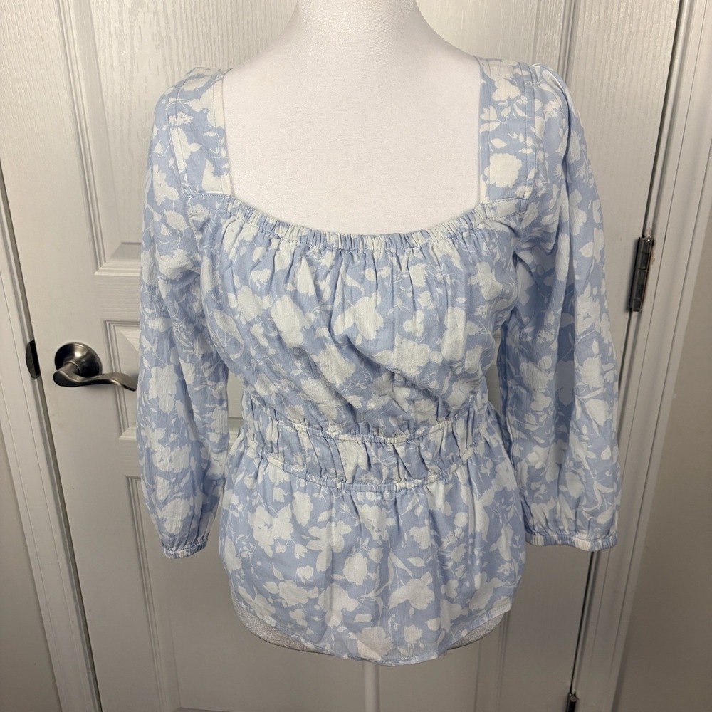 NWT Free Assembly Square Neck Milkmaid Puff Sleeve Floral Top Blouse Size Small